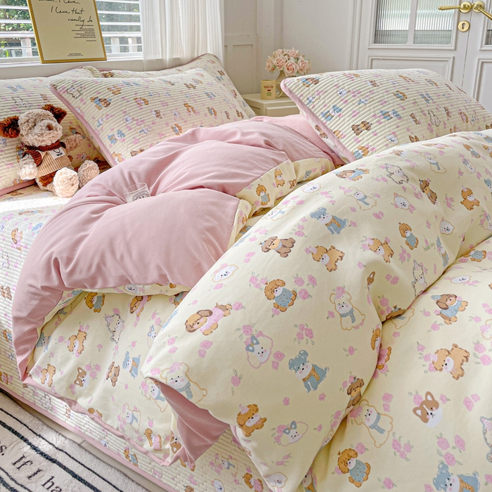 91家纺网 家纺一手货源 找家纺 （总）金丝兔 2025新款ins小清新柔软亲肤水洗棉夹棉床盖四件套 直播爆款