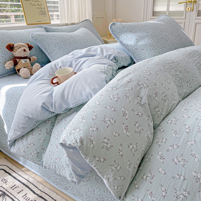 91家纺网 家纺一手货源 找家纺 （总）金丝兔 2025新款ins小清新柔软亲肤水洗棉夹棉床盖四件套 直播爆款