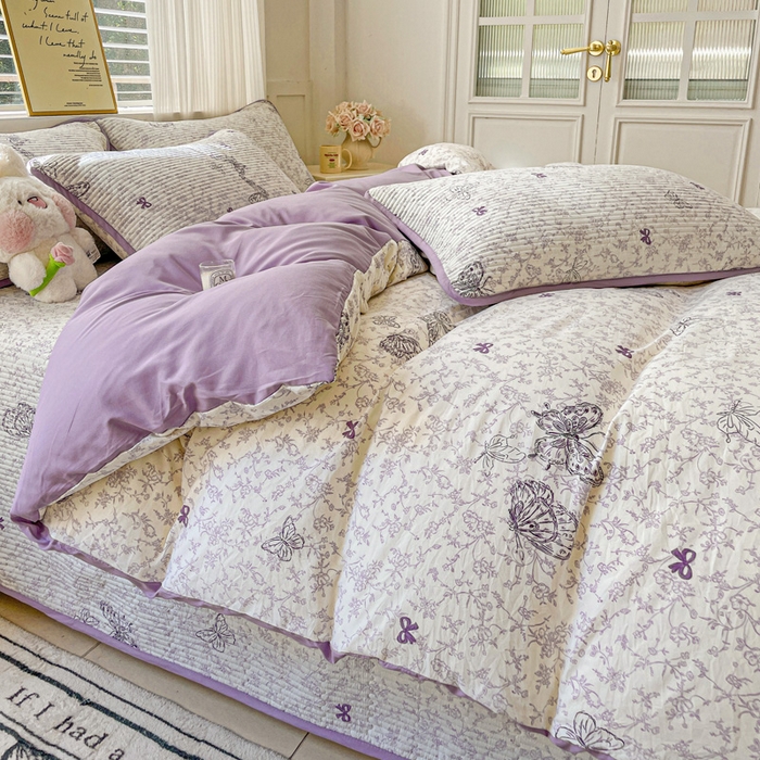 91家纺网 家纺一手货源 找家纺 金丝兔 2025新款ins小清新柔软亲肤水洗棉夹棉床盖四件套 直播爆款 碟语