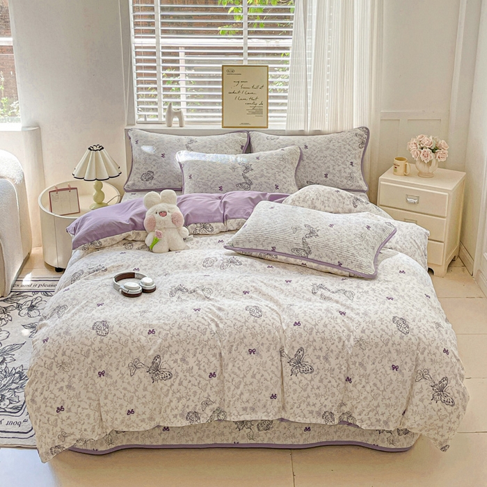 91家纺网 家纺一手货源 找家纺 金丝兔 2025新款ins小清新柔软亲肤水洗棉夹棉床盖四件套 直播爆款 碟语