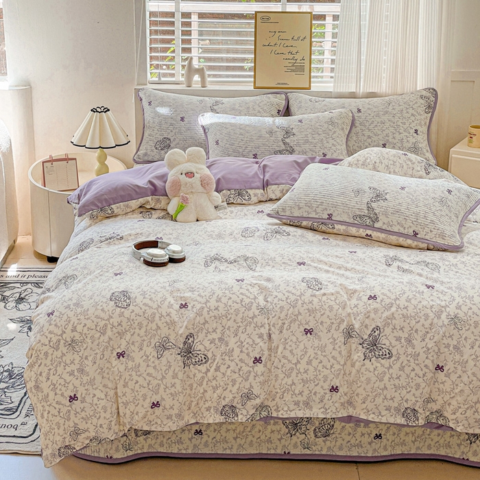 91家纺网 家纺一手货源 找家纺 金丝兔 2025新款ins小清新柔软亲肤水洗棉夹棉床盖四件套 直播爆款 碟语