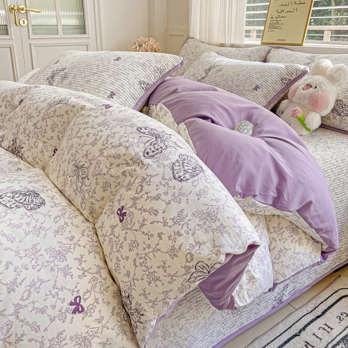 91家纺网 家纺一手货源 找家纺 金丝兔 2025新款ins小清新柔软亲肤水洗棉夹棉床盖四件套 直播爆款 碟语