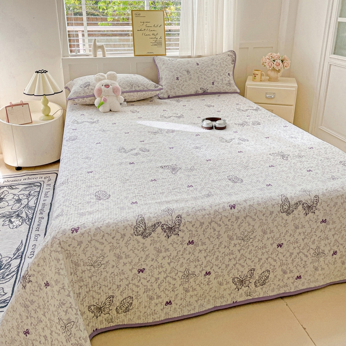 91家纺网 家纺一手货源 找家纺 金丝兔 2025新款ins小清新柔软亲肤水洗棉夹棉床盖四件套 直播爆款 碟语