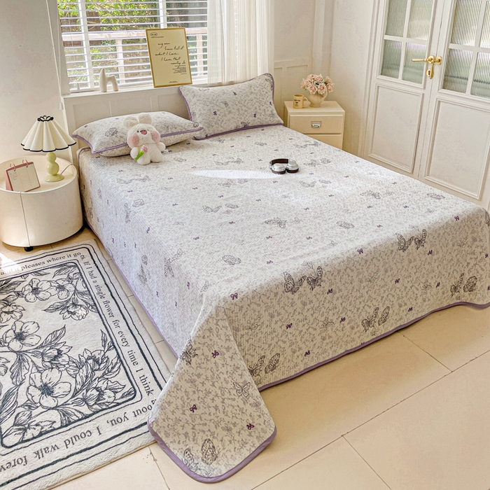 91家纺网 家纺一手货源 找家纺 金丝兔 2025新款ins小清新柔软亲肤水洗棉夹棉床盖四件套 直播爆款 碟语