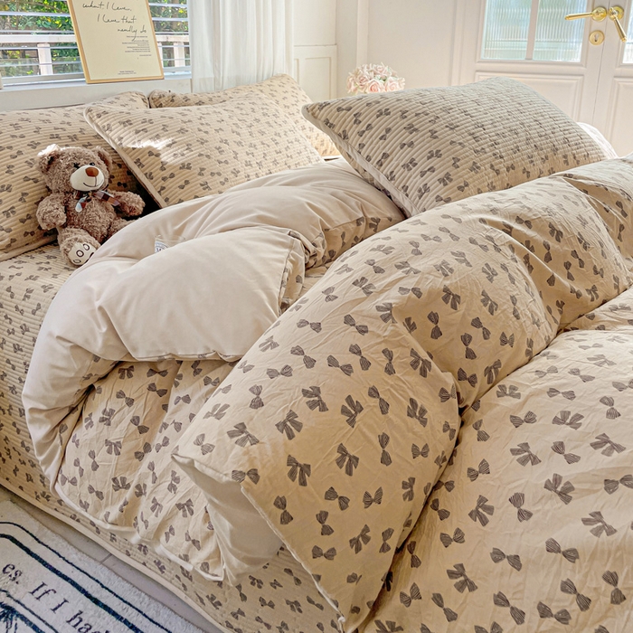 金丝兔 2025新款ins小清新柔软亲肤水洗棉夹棉床盖四件套 直播爆款 蜜语