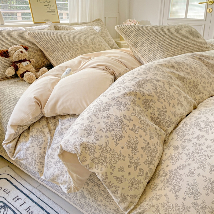 金丝兔 2025新款ins小清新柔软亲肤水洗棉夹棉床盖四件套 直播爆款 茉颜