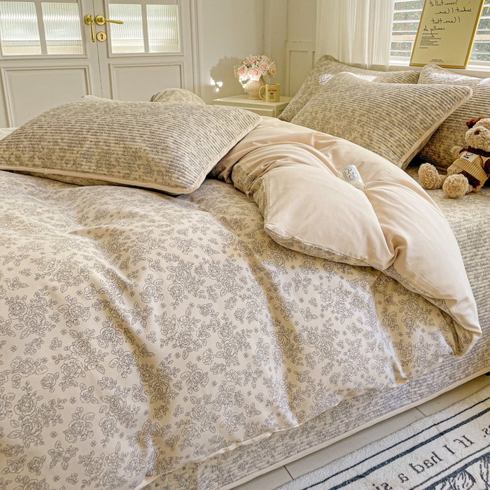 91家纺网 家纺一手货源 找家纺 金丝兔 2025新款ins小清新柔软亲肤水洗棉夹棉床盖四件套 直播爆款 茉颜