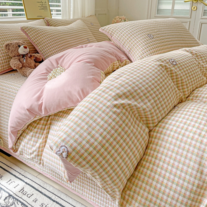 金丝兔 2025新款ins小清新柔软亲肤水洗棉夹棉床盖四件套 直播爆款 甜心