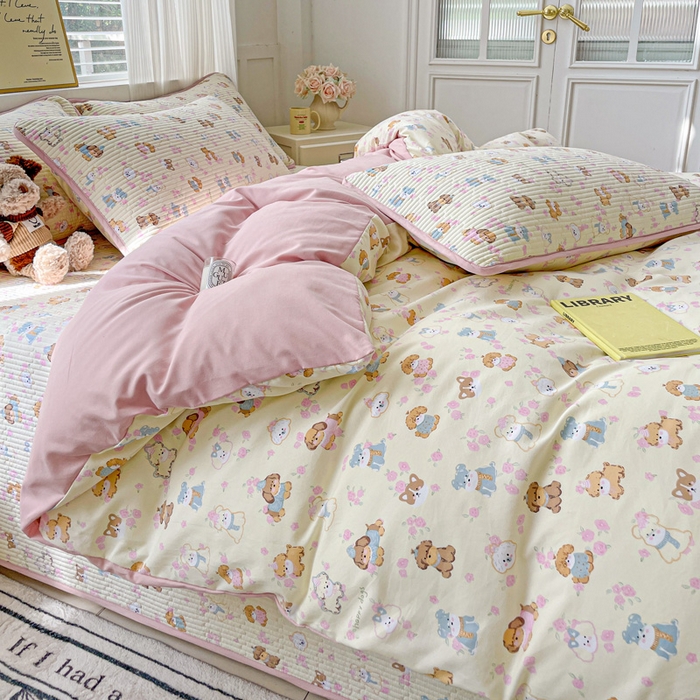 91家纺网 家纺一手货源 找家纺 金丝兔 2025新款ins小清新柔软亲肤水洗棉夹棉床盖四件套 直播爆款 西高地