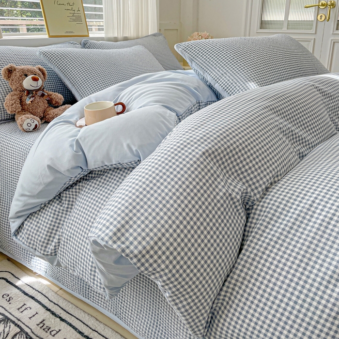 金丝兔 2025新款ins小清新柔软亲肤水洗棉夹棉床盖四件套 直播爆款 小灰格