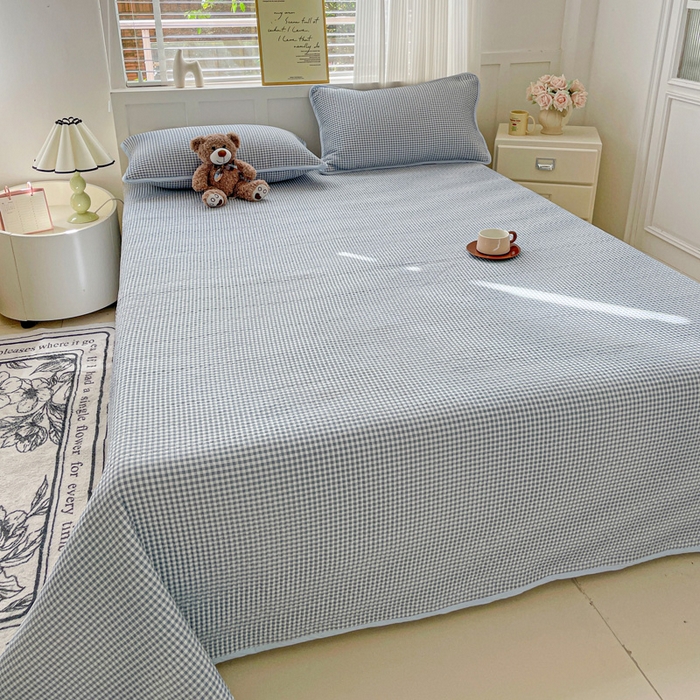 91家纺网 家纺一手货源 找家纺 金丝兔 2025新款ins小清新柔软亲肤水洗棉夹棉床盖四件套 直播爆款 小灰格