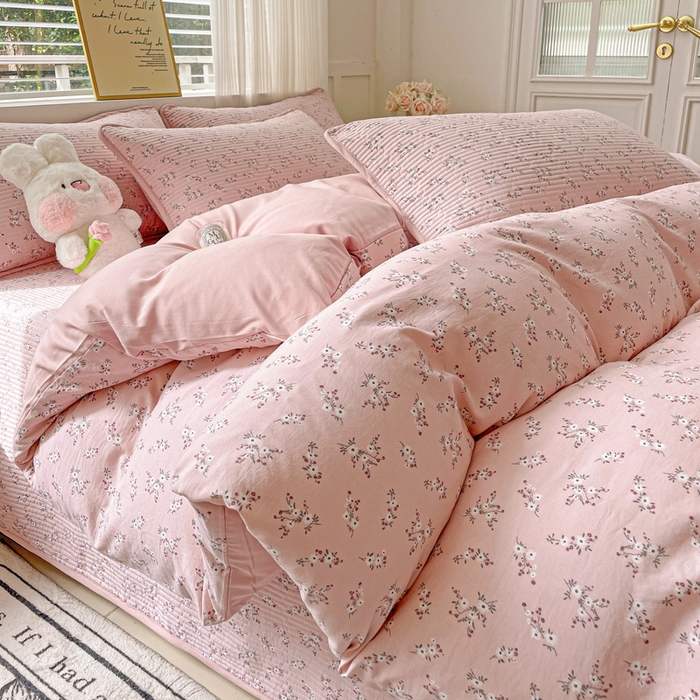 金丝兔 2025新款ins小清新柔软亲肤水洗棉夹棉床盖四件套 直播爆款 允棠-粉