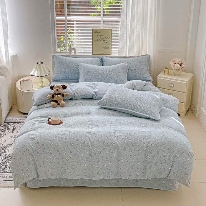 91家纺网 家纺一手货源 找家纺 金丝兔 2025新款ins小清新柔软亲肤水洗棉夹棉床盖四件套 直播爆款 允棠-绿