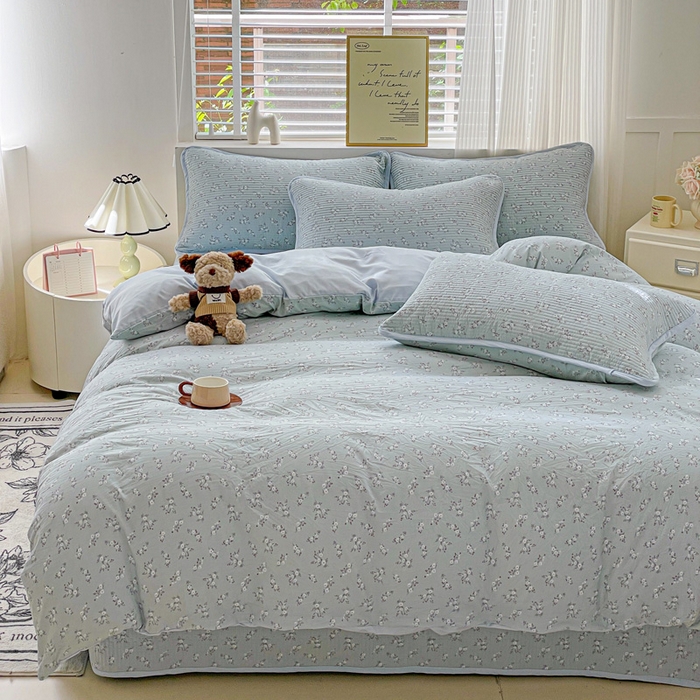 91家纺网 家纺一手货源 找家纺 金丝兔 2025新款ins小清新柔软亲肤水洗棉夹棉床盖四件套 直播爆款 允棠-绿