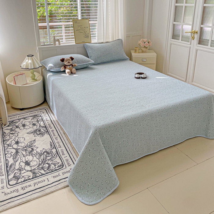 91家纺网 家纺一手货源 找家纺 金丝兔 2025新款ins小清新柔软亲肤水洗棉夹棉床盖四件套 直播爆款 允棠-绿