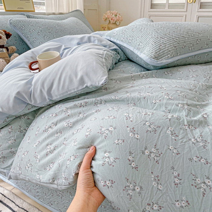 91家纺网 家纺一手货源 找家纺 金丝兔 2025新款ins小清新柔软亲肤水洗棉夹棉床盖四件套 直播爆款 允棠-绿