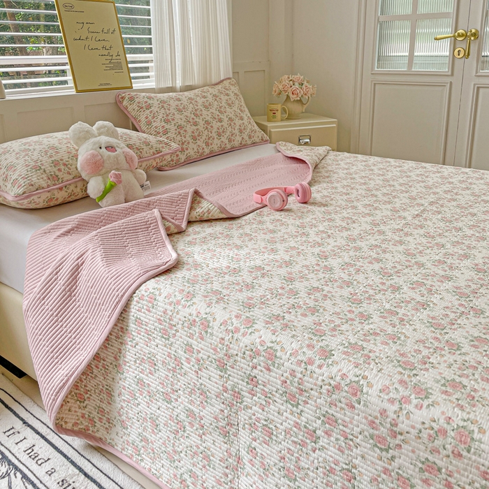 金丝兔 2025新款小清新亲肤印花水洗棉单床盖 夹棉床盖 床盖三件套 巴黎恋人