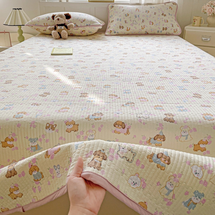 91家纺网 家纺一手货源 找家纺 金丝兔 2025新款小清新亲肤印花水洗棉单床盖 夹棉床盖 床盖三件套 西高地