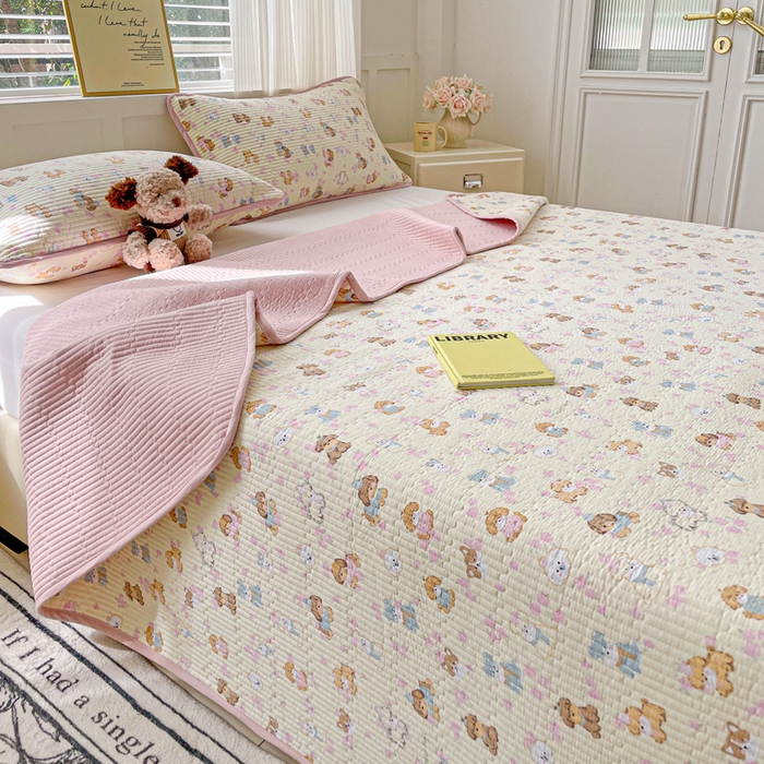 金丝兔 2025新款小清新亲肤印花水洗棉单床盖 夹棉床盖 床盖三件套 西高地