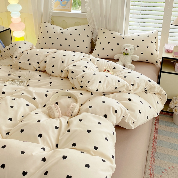 91家纺网 家纺一手货源 找家纺 雨彤家纺 2025年新款软糯糯云朵水洗棉印花四件套 点点微爱