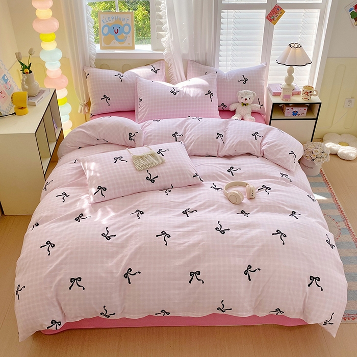 91家纺网 家纺一手货源 找家纺 雨彤家纺 2025年新款软糯糯云朵水洗棉印花四件套 公主梦境-粉