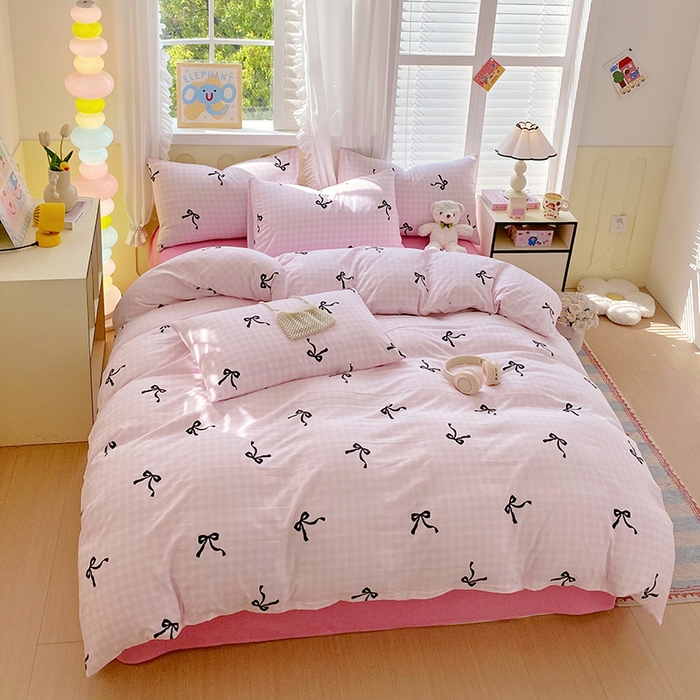 91家纺网 家纺一手货源 找家纺 雨彤家纺 2025年新款软糯糯云朵水洗棉印花四件套 公主梦境-粉