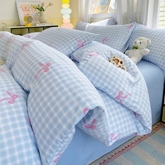 雨彤家纺 2025年新款软糯糯云朵水洗棉印花四件套 公主梦境-蓝