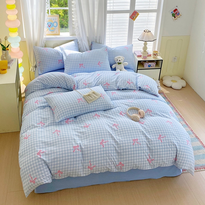 91家纺网 家纺一手货源 找家纺 雨彤家纺 2025年新款软糯糯云朵水洗棉印花四件套 公主梦境-蓝