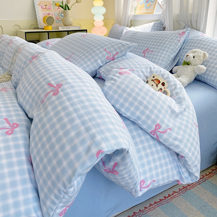 91家纺网 家纺一手货源 找家纺 雨彤家纺 2025年新款软糯糯云朵水洗棉印花四件套 公主梦境-蓝