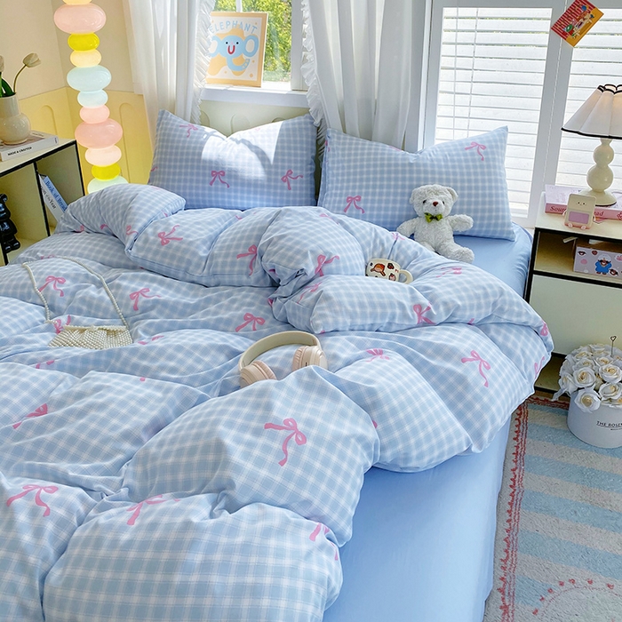 91家纺网 家纺一手货源 找家纺 雨彤家纺 2025年新款软糯糯云朵水洗棉印花四件套 公主梦境-蓝