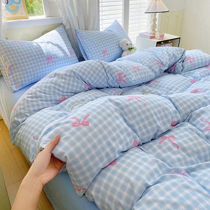 91家纺网 家纺一手货源 找家纺 雨彤家纺 2025年新款软糯糯云朵水洗棉印花四件套 公主梦境-蓝