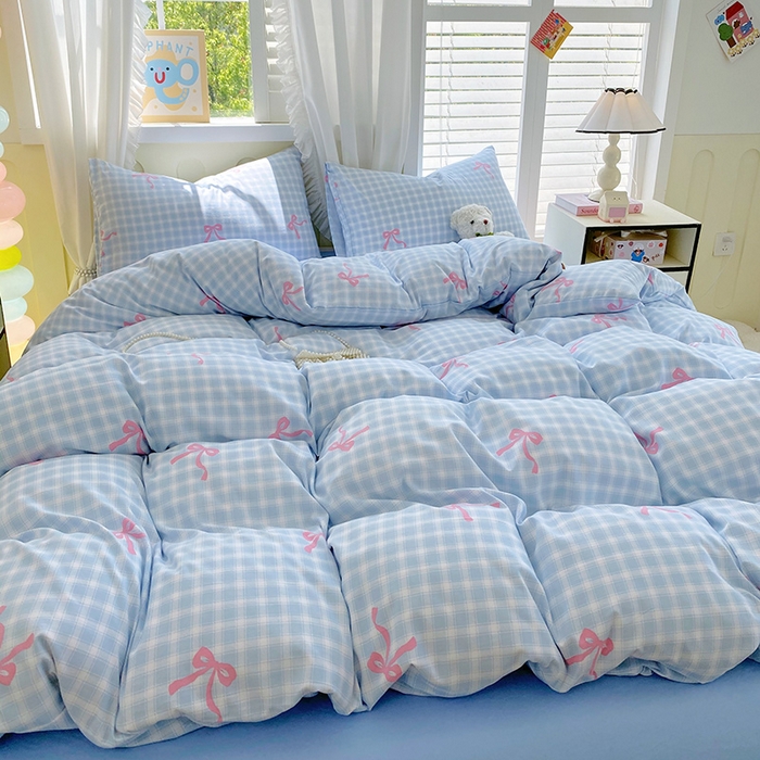 91家纺网 家纺一手货源 找家纺 雨彤家纺 2025年新款软糯糯云朵水洗棉印花四件套 公主梦境-蓝