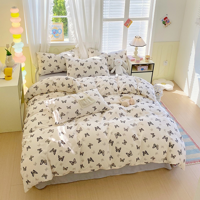 91家纺网 家纺一手货源 找家纺 雨彤家纺 2025年新款软糯糯云朵水洗棉印花四件套 蝴蝶印记