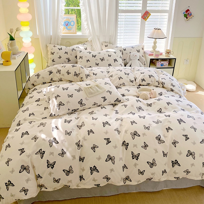 91家纺网 家纺一手货源 找家纺 雨彤家纺 2025年新款软糯糯云朵水洗棉印花四件套 蝴蝶印记