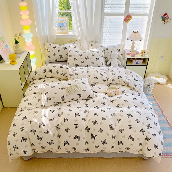 91家纺网 家纺一手货源 找家纺 雨彤家纺 2025年新款软糯糯云朵水洗棉印花四件套 蝴蝶印记