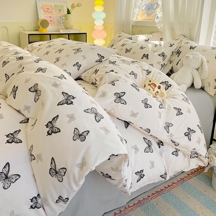 91家纺网 家纺一手货源 找家纺 雨彤家纺 2025年新款软糯糯云朵水洗棉印花四件套 蝴蝶印记