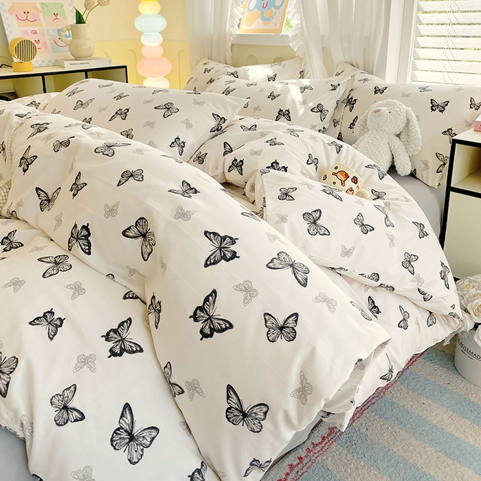 91家纺网 家纺一手货源 找家纺 雨彤家纺 2025年新款软糯糯云朵水洗棉印花四件套 蝴蝶印记