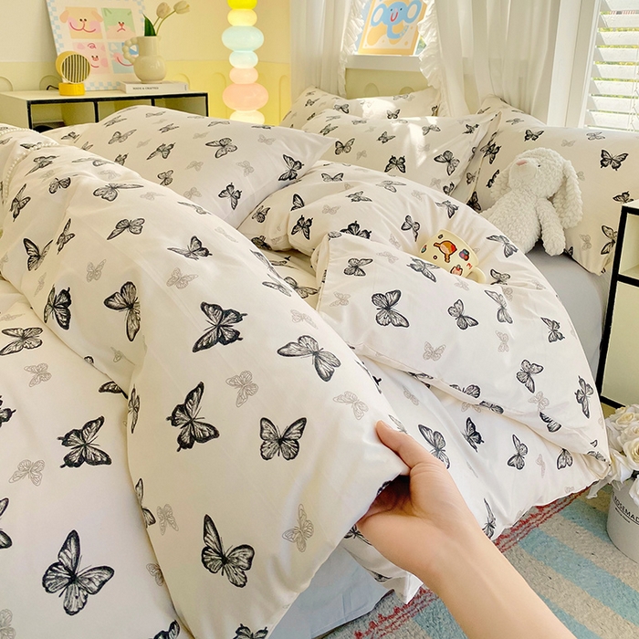 91家纺网 家纺一手货源 找家纺 雨彤家纺 2025年新款软糯糯云朵水洗棉印花四件套 蝴蝶印记