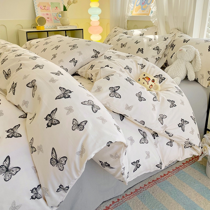 91家纺网 家纺一手货源 找家纺 雨彤家纺 2025年新款软糯糯云朵水洗棉印花四件套 蝴蝶印记