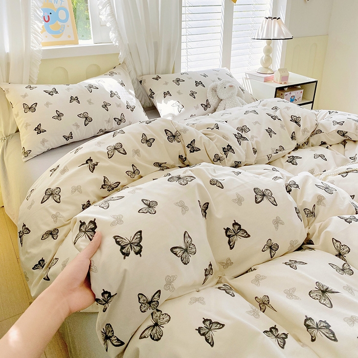 91家纺网 家纺一手货源 找家纺 雨彤家纺 2025年新款软糯糯云朵水洗棉印花四件套 蝴蝶印记