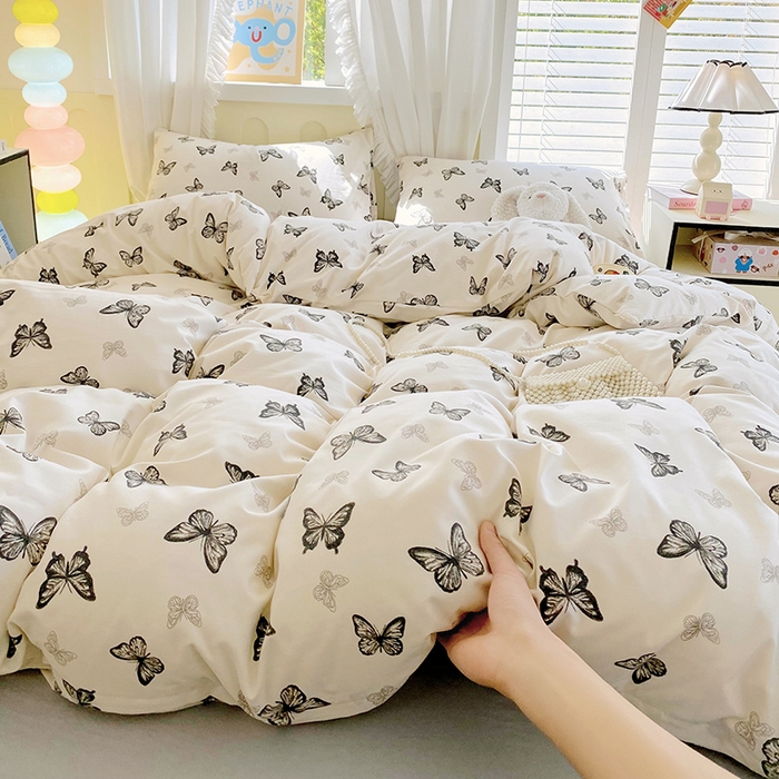 91家纺网 家纺一手货源 找家纺 雨彤家纺 2025年新款软糯糯云朵水洗棉印花四件套 蝴蝶印记