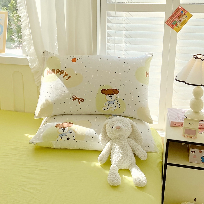 91家纺网 家纺一手货源 找家纺 雨彤家纺 2025年新款软糯糯云朵水洗棉印花四件套 快乐狗狗