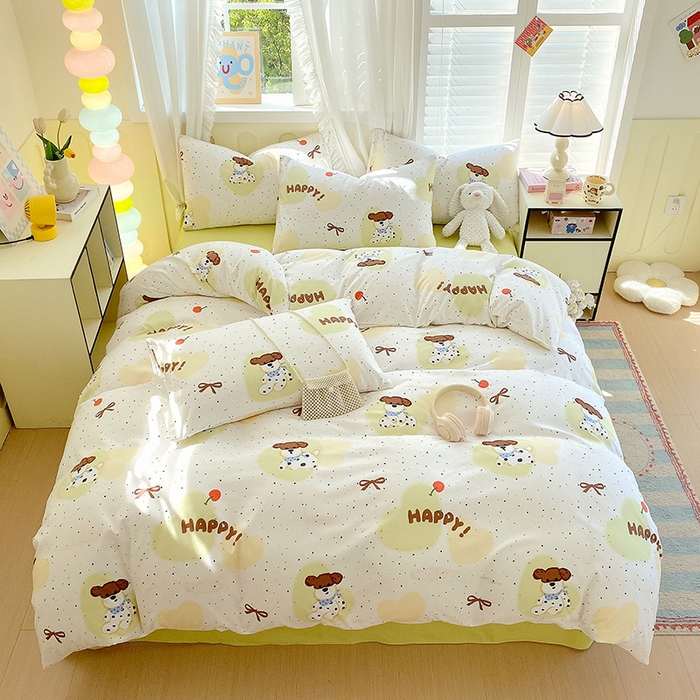 91家纺网 家纺一手货源 找家纺 雨彤家纺 2025年新款软糯糯云朵水洗棉印花四件套 快乐狗狗