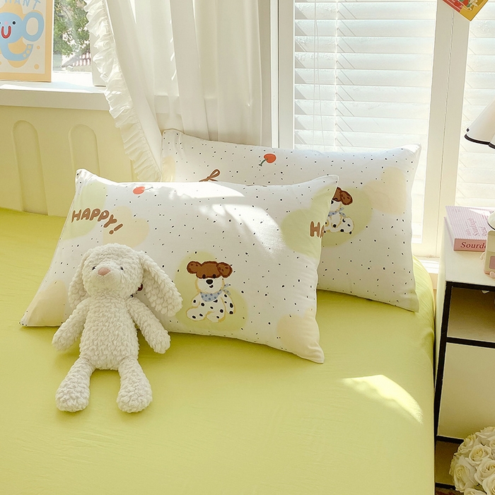 91家纺网 家纺一手货源 找家纺 雨彤家纺 2025年新款软糯糯云朵水洗棉印花四件套 快乐狗狗