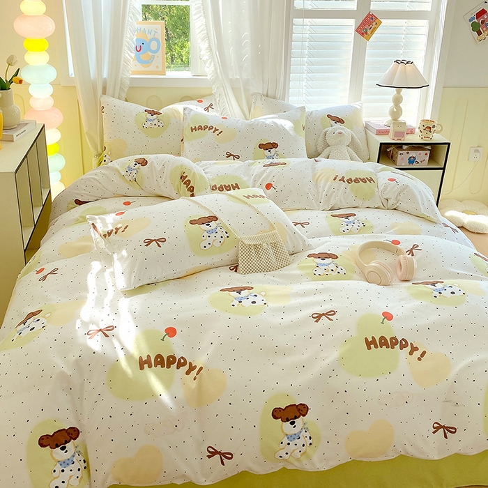 91家纺网 家纺一手货源 找家纺 雨彤家纺 2025年新款软糯糯云朵水洗棉印花四件套 快乐狗狗