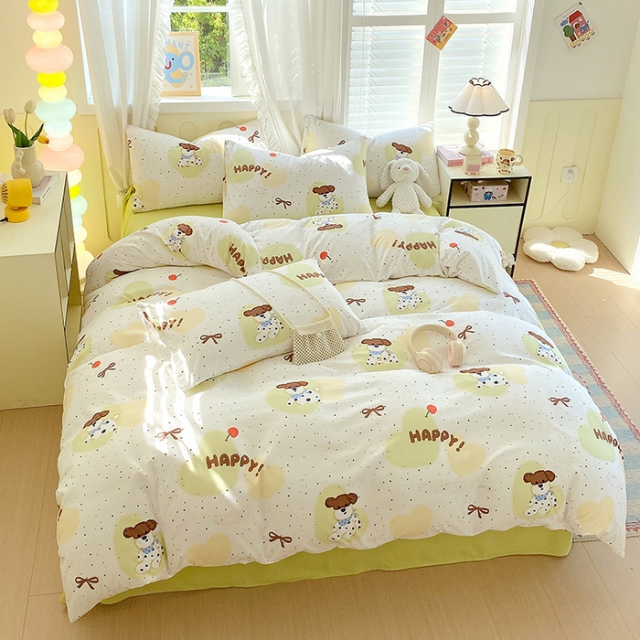 91家纺网 家纺一手货源 找家纺 雨彤家纺 2025年新款软糯糯云朵水洗棉印花四件套 快乐狗狗