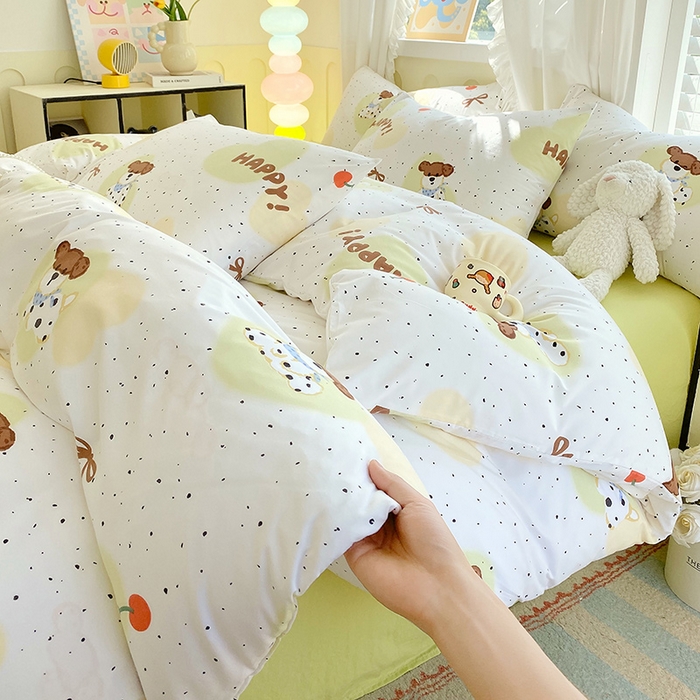 91家纺网 家纺一手货源 找家纺 雨彤家纺 2025年新款软糯糯云朵水洗棉印花四件套 快乐狗狗