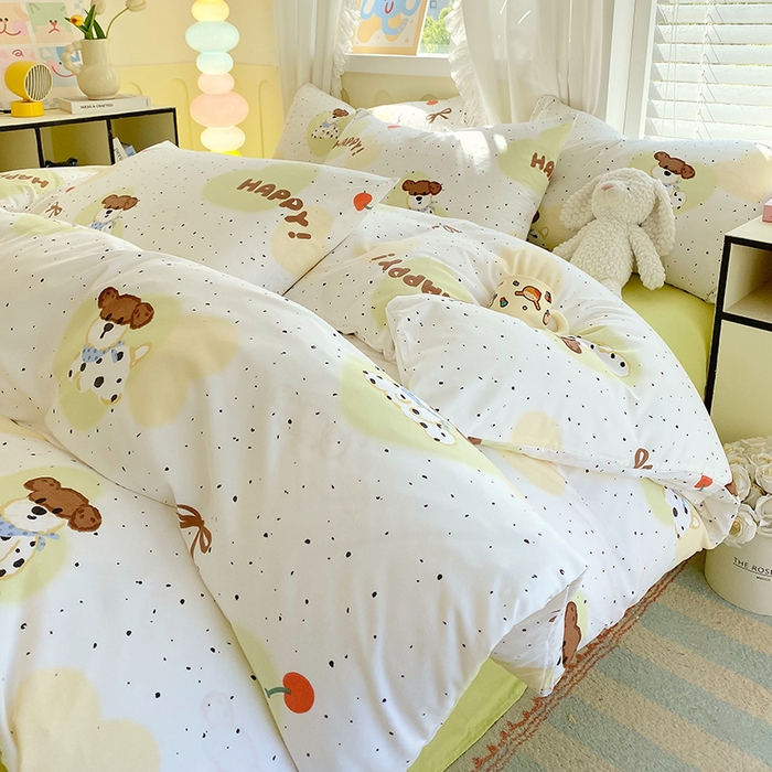 91家纺网 家纺一手货源 找家纺 雨彤家纺 2025年新款软糯糯云朵水洗棉印花四件套 快乐狗狗