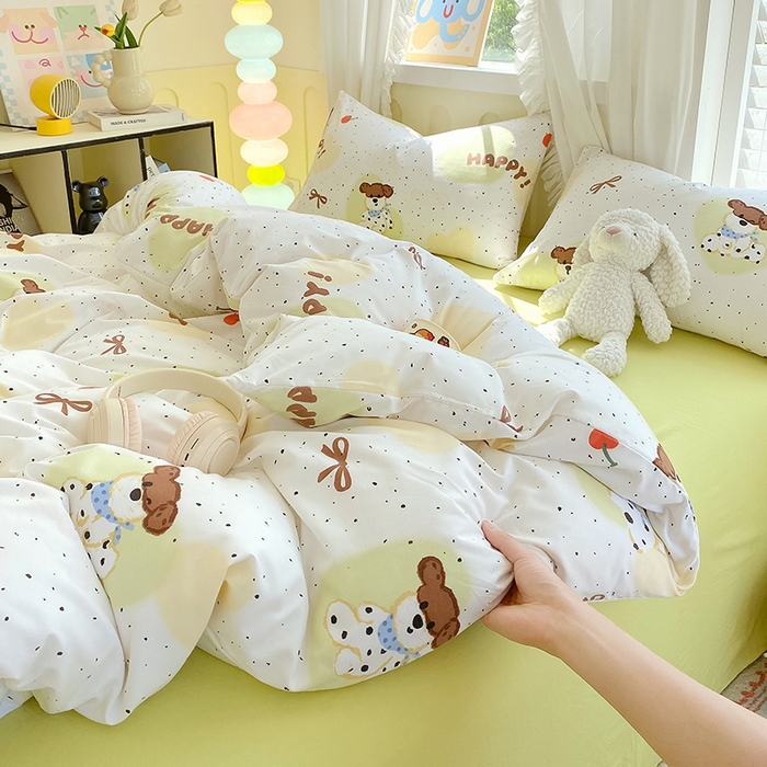 91家纺网 家纺一手货源 找家纺 雨彤家纺 2025年新款软糯糯云朵水洗棉印花四件套 快乐狗狗