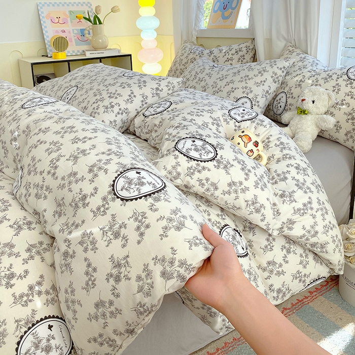 91家纺网 家纺一手货源 找家纺 雨彤家纺 2025年新款软糯糯云朵水洗棉印花四件套 澜音花香